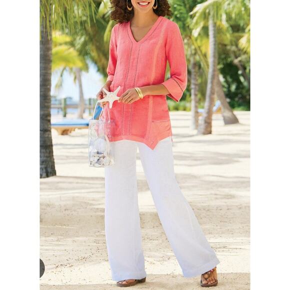 Soft Surroundings Pants Women’s Large L 10 White Straight Leg Cotton Pull On - Picture 1 of 13